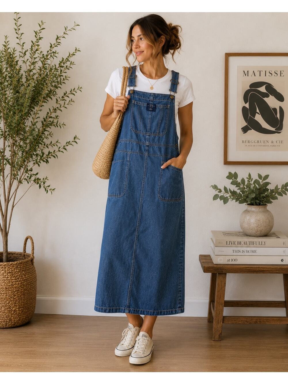 Original TY Wear Denim Overall Dress Pinafore Midi Blue Utility Y2K Plus 18W